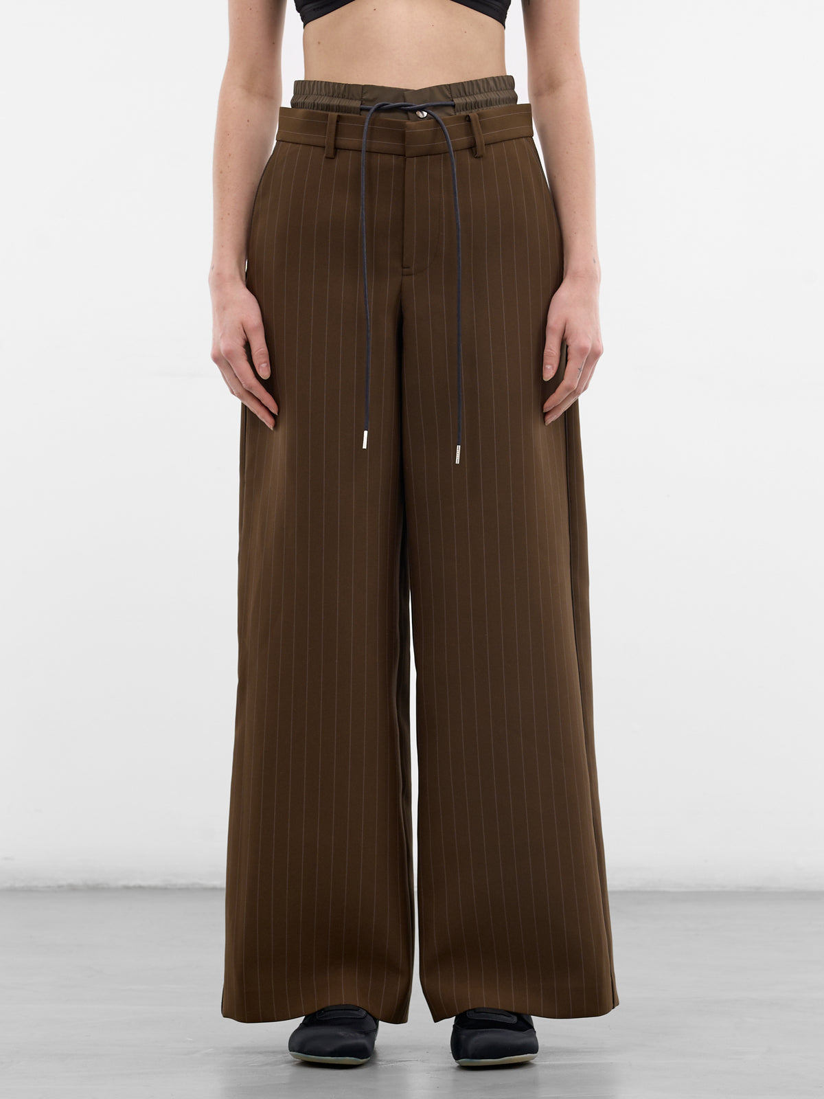 Brown Pinstripe Matelassé Layered Pants (26-08370-818-BROWN-STRIPE)