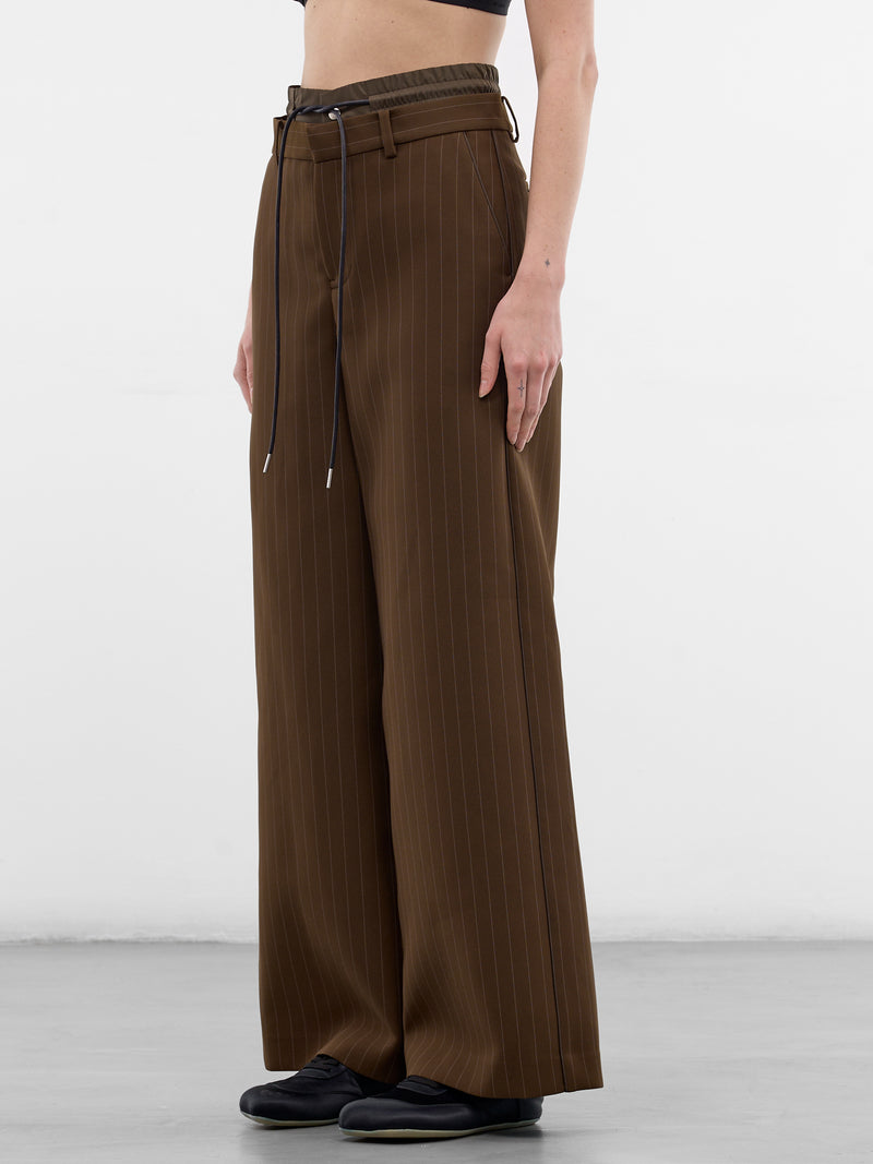 Brown Pinstripe Matelassé Layered Pants (26-08370-818-BROWN-STRIPE)