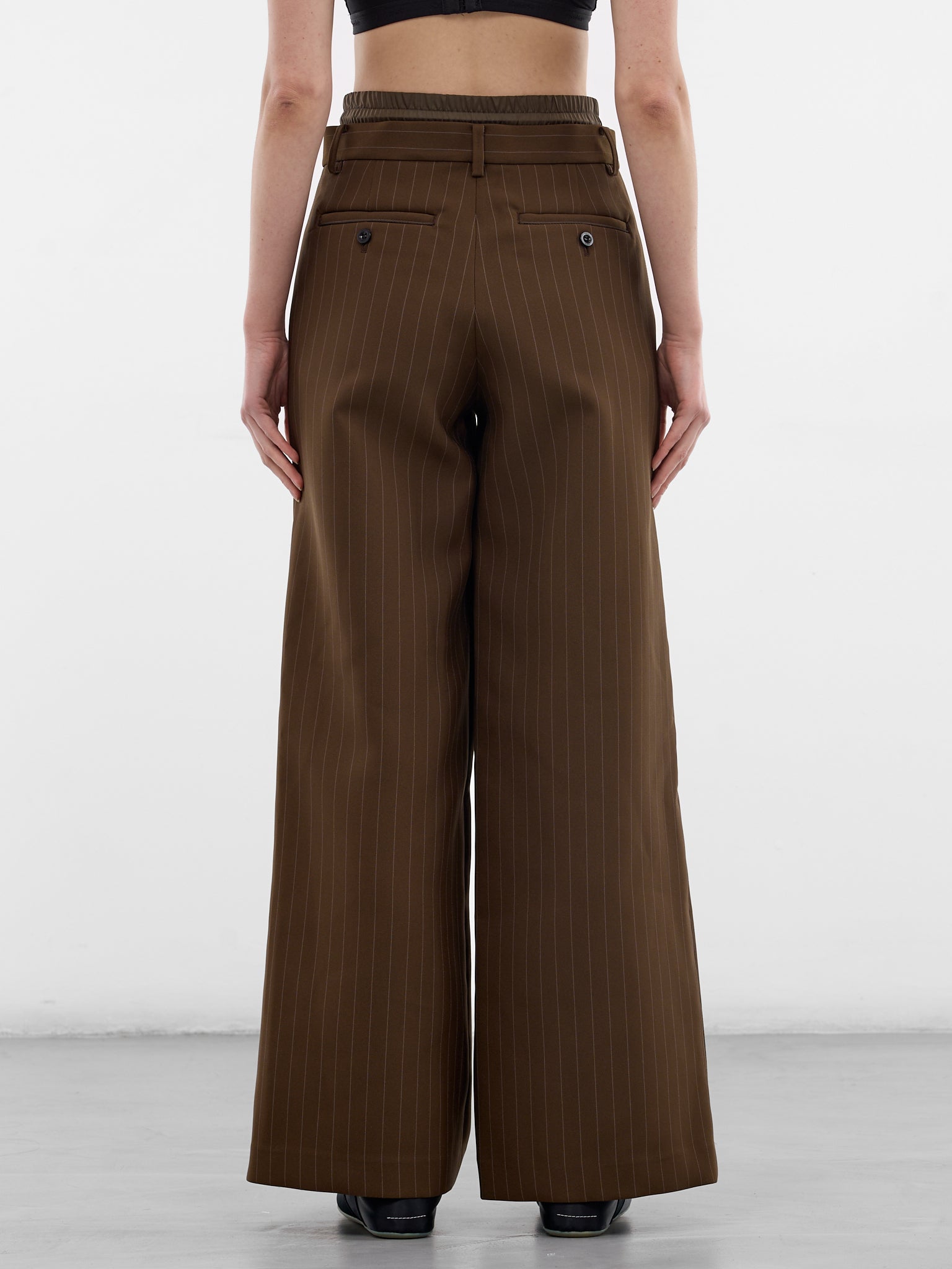 Brown Pinstripe Matelassé Layered Pants (26-08370-818-BROWN-STRIPE)