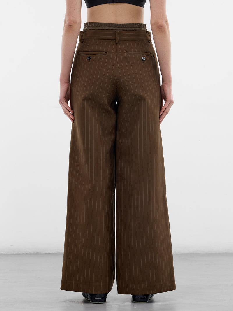 Brown Pinstripe Matelassé Layered Pants (26-08370-818-BROWN-STRIPE)