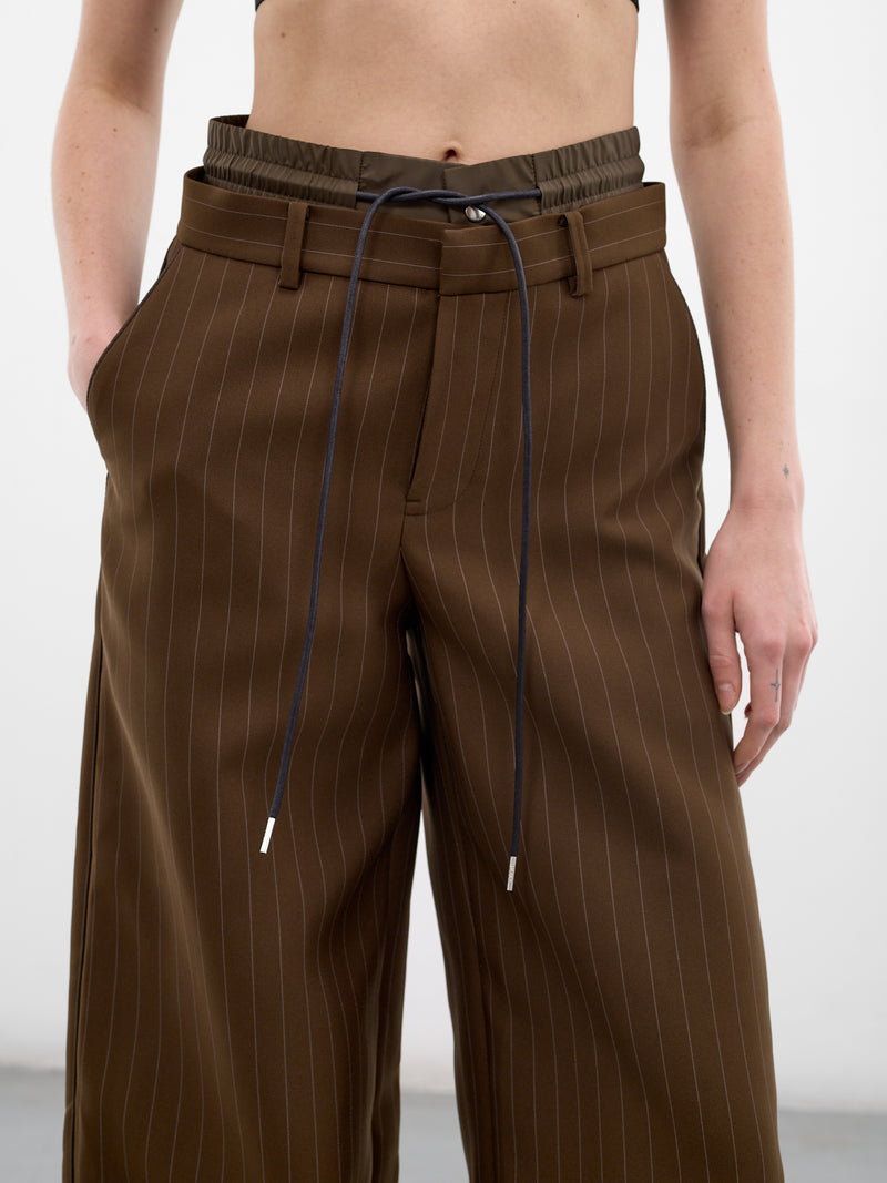 Brown Pinstripe Matelassé Layered Pants (26-08370-818-BROWN-STRIPE)