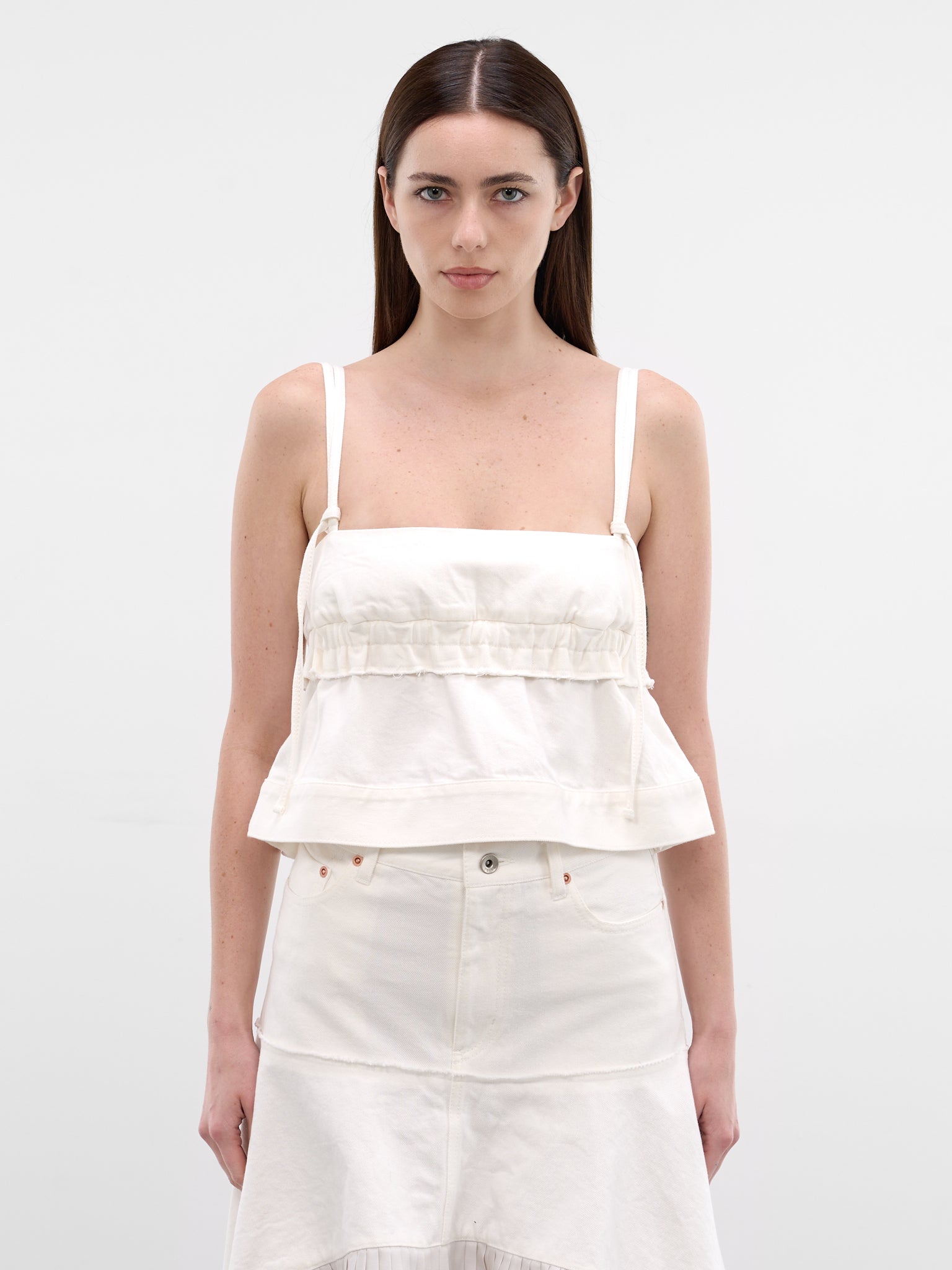 White Deconstructed Denim Tank Top (26-08412-151-OFF-WHITE)