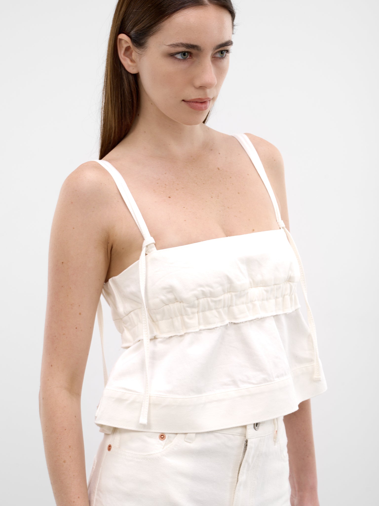 White Deconstructed Denim Tank Top (26-08412-151-OFF-WHITE)