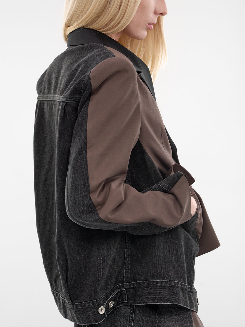 Hybrid Suiting Wool x Denim Blazer (26-08434-546-TAUPE-BLACK)