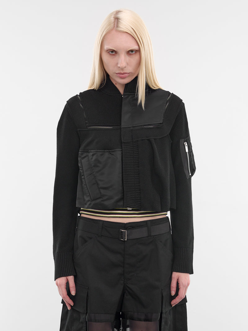 Nylon x Knit Hybrid Bomber Jacket (26-08452-001-BLACK)