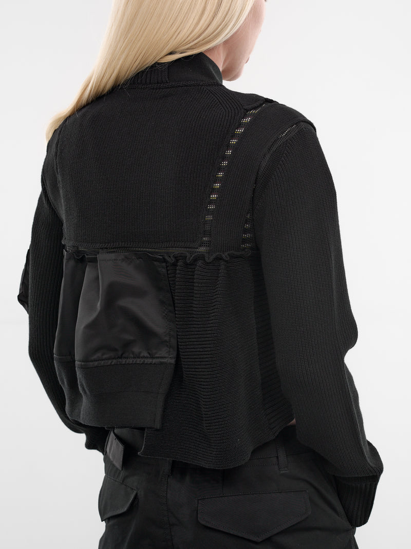 Nylon x Knit Hybrid Bomber Jacket (26-08452-001-BLACK)