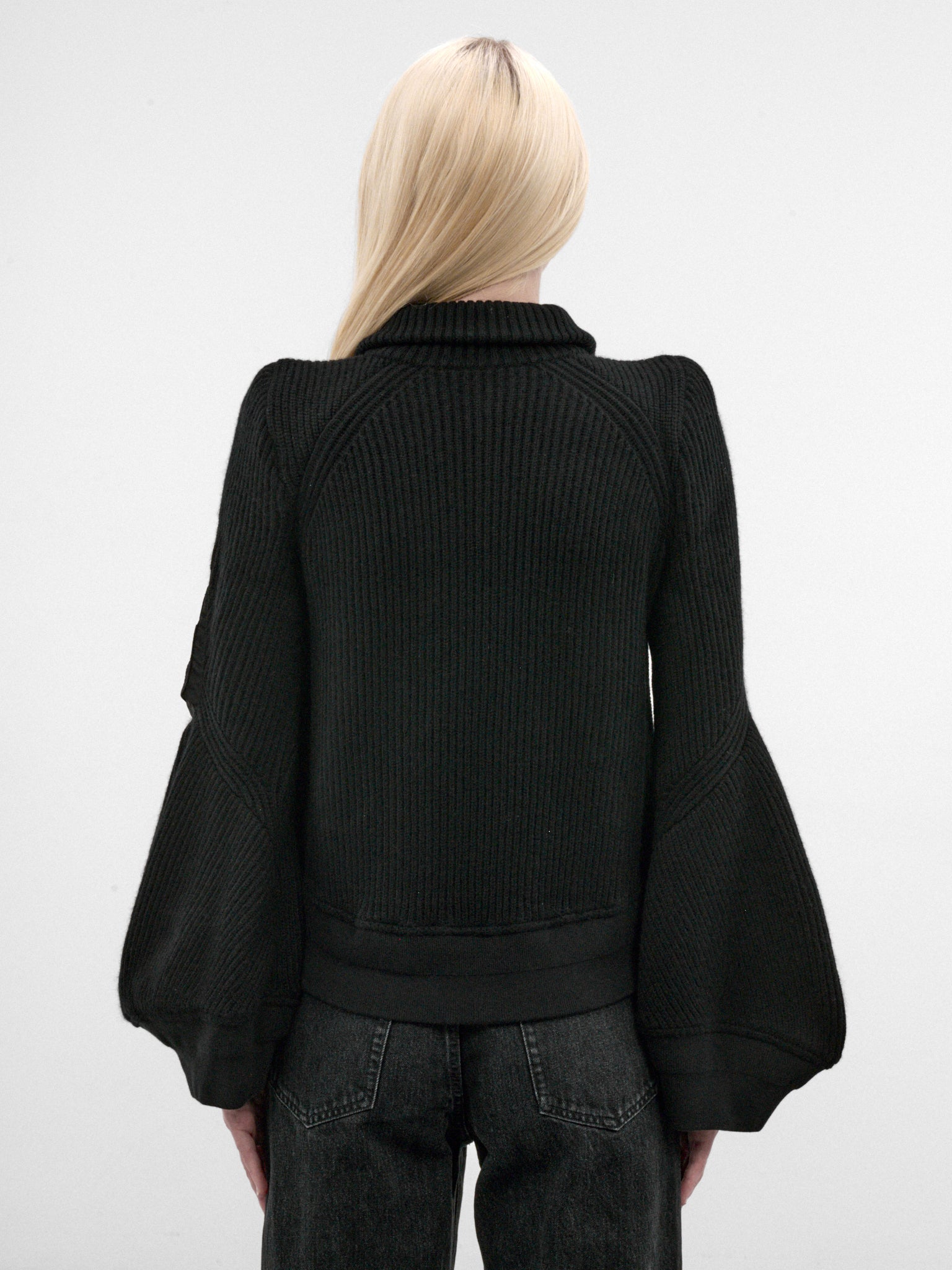 Black Nylon & Wool Zip Blouson (26-08585-1-BLACK)