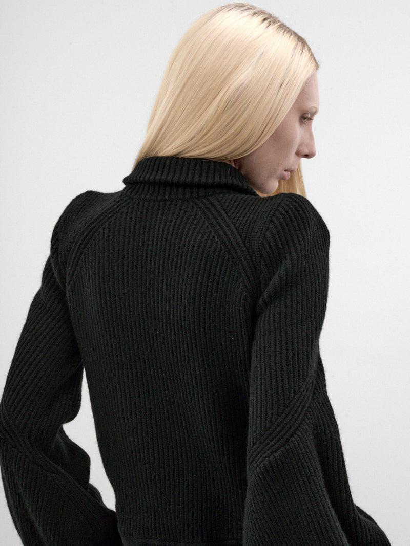 Black Nylon & Wool Zip Blouson (26-08585-1-BLACK)