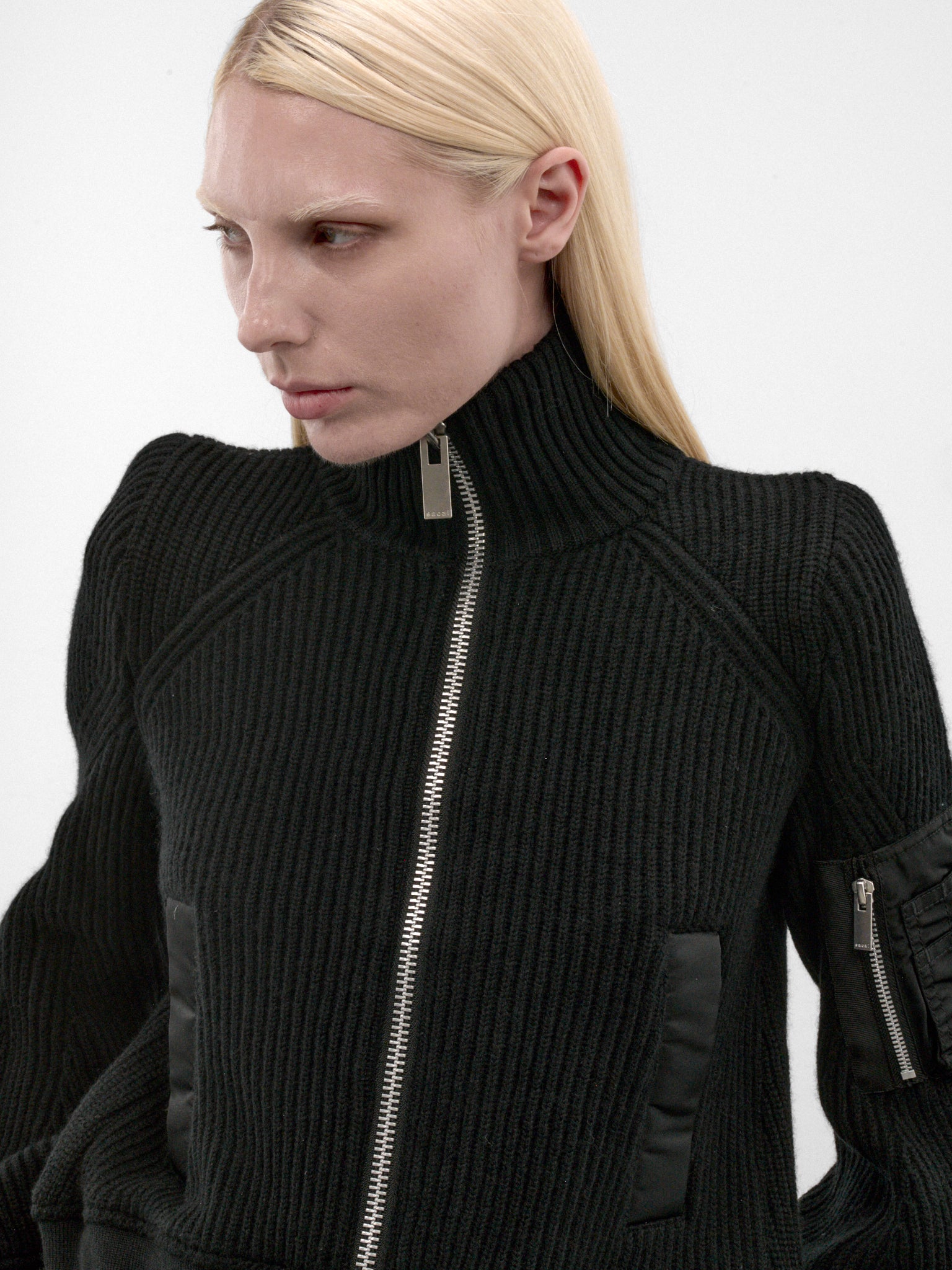 Black Nylon & Wool Zip Blouson (26-08585-1-BLACK)