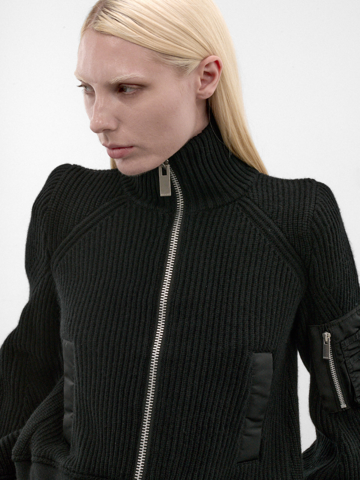Black Nylon & Wool Zip Blouson (26-08585-1-BLACK)