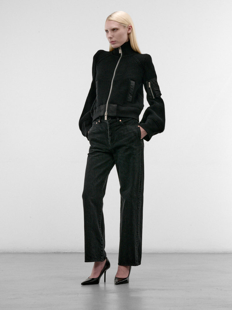 Black Nylon & Wool Zip Blouson (26-08585-1-BLACK)