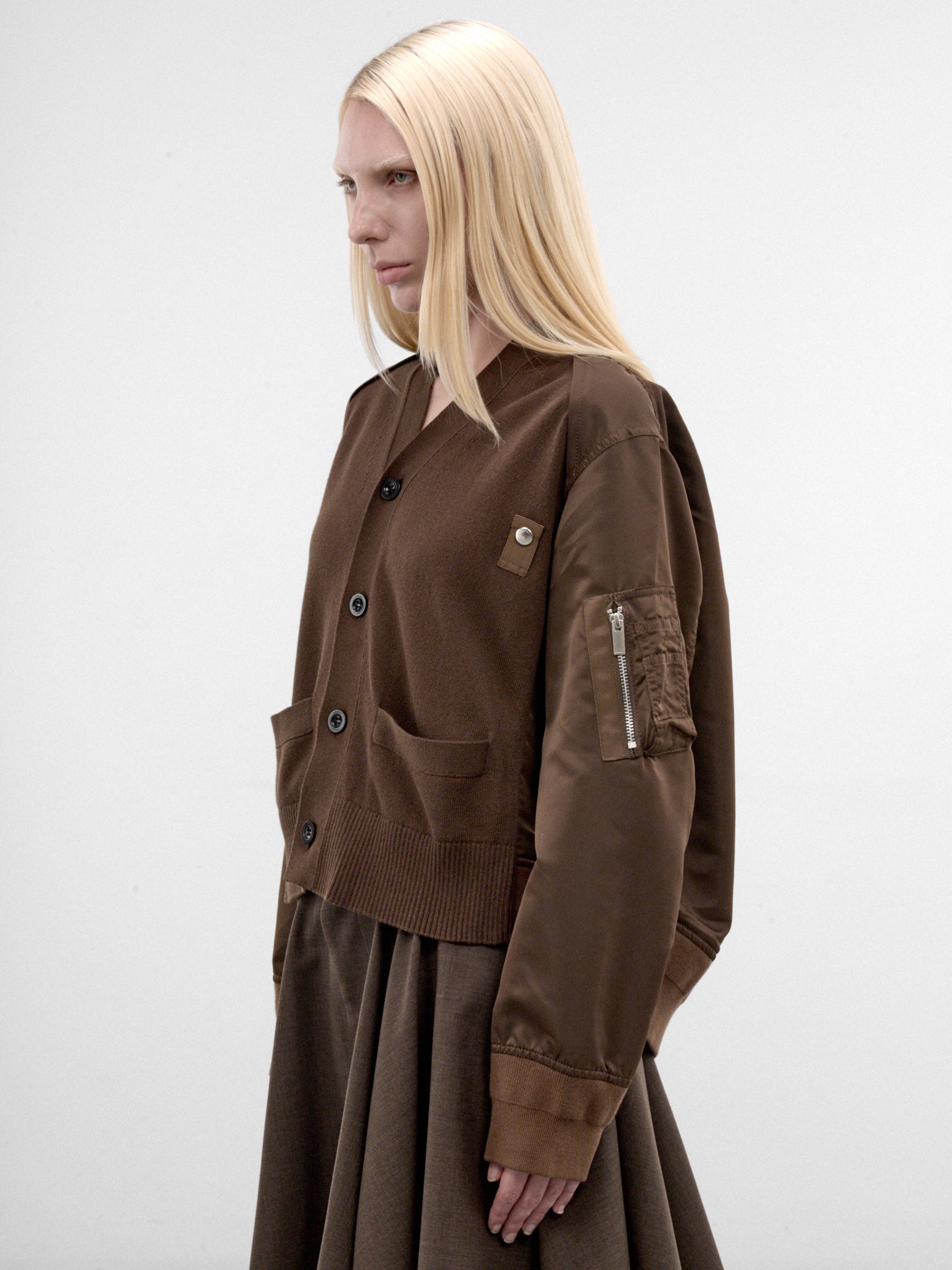 Brown Nylon & Cotton Knit Cardigan (26-08586-601-BROWN)