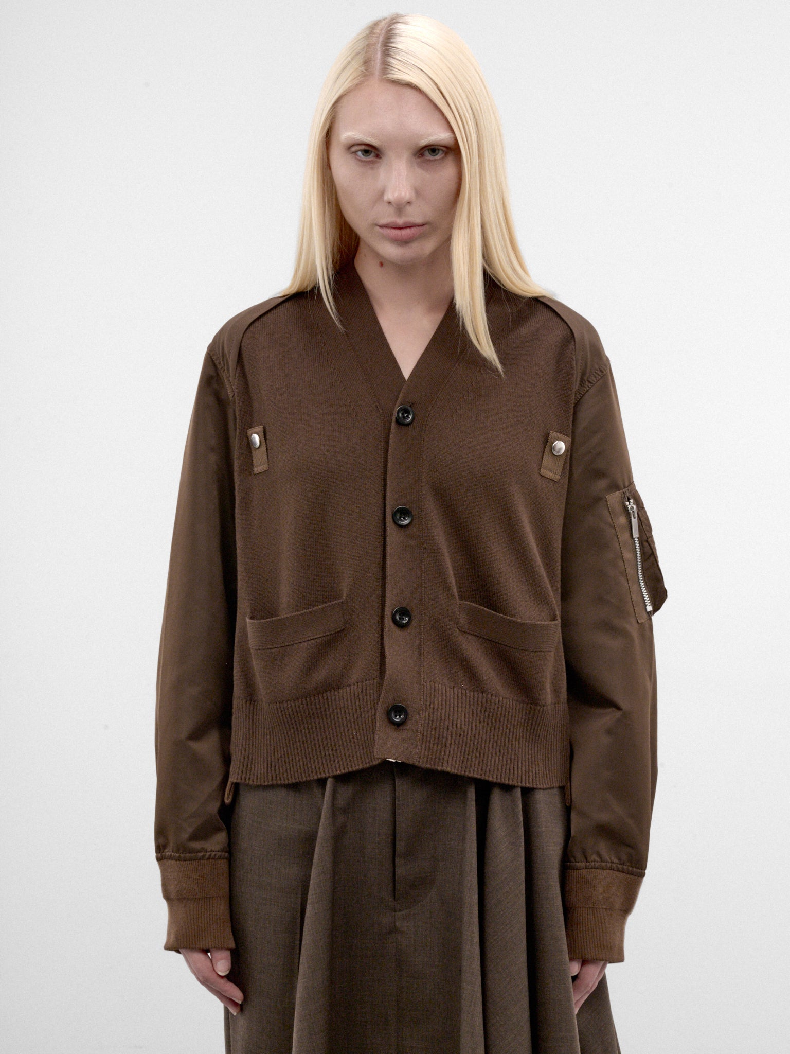 Brown Nylon & Cotton Knit Cardigan (26-08586-601-BROWN)