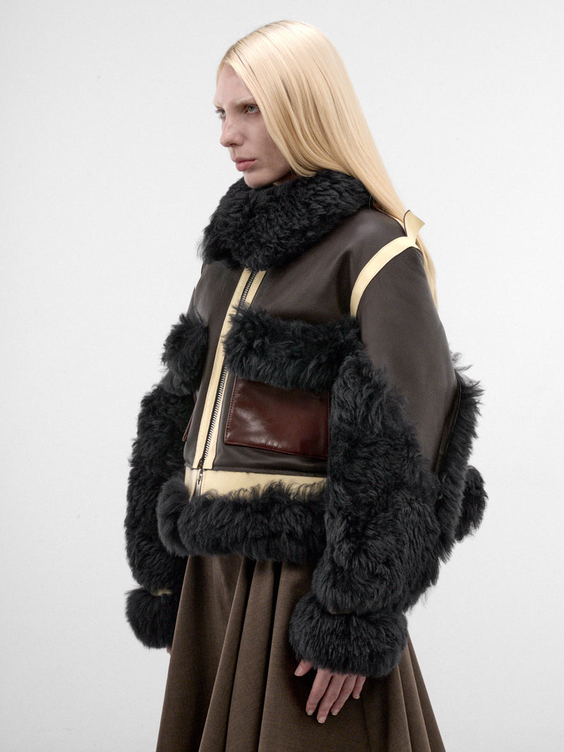 Brown Shearling & Leather Blouson (26-08661-605-BROWN-NAVY)