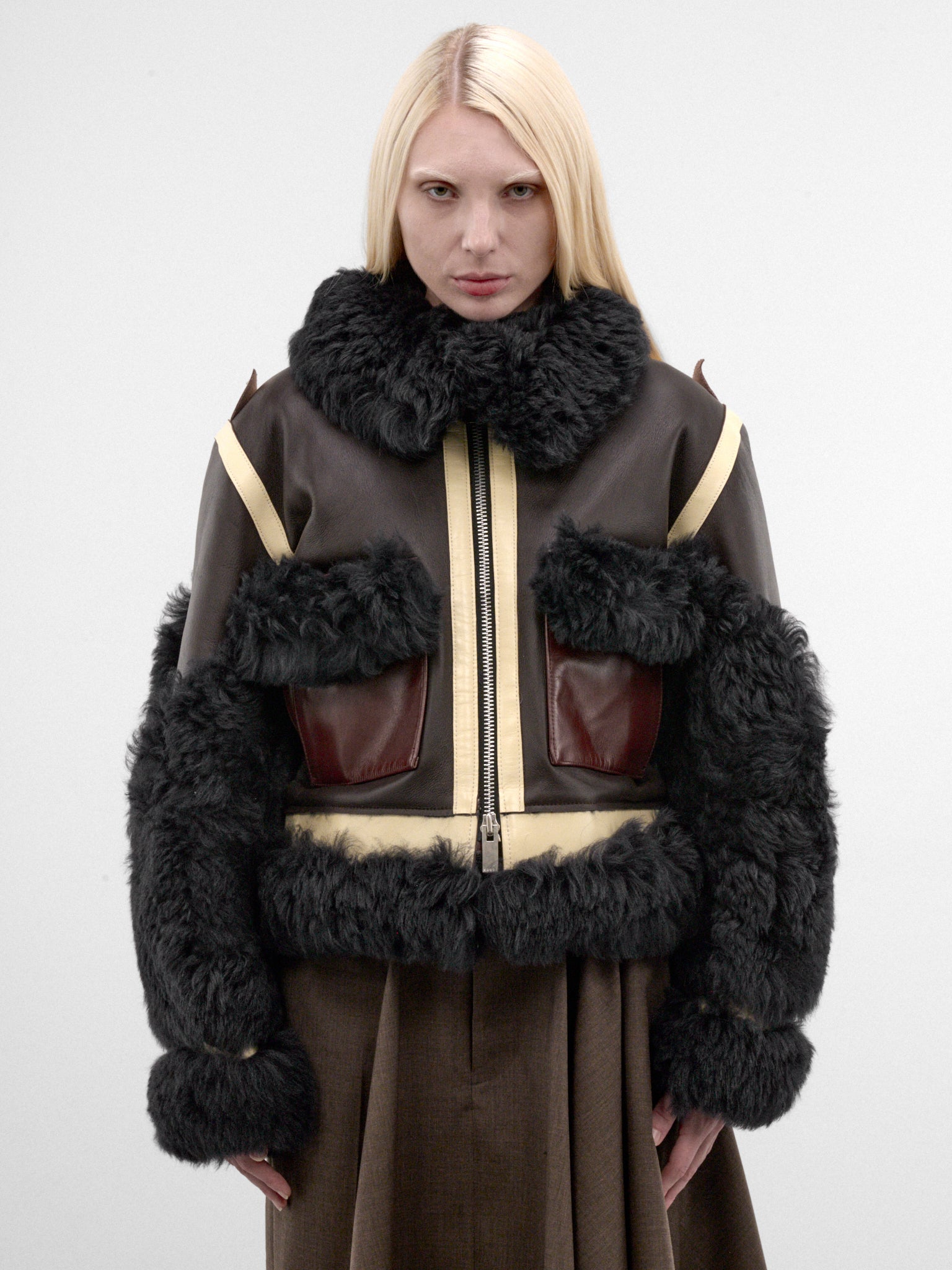 Brown Shearling & Leather Blouson (26-08661-605-BROWN-NAVY)