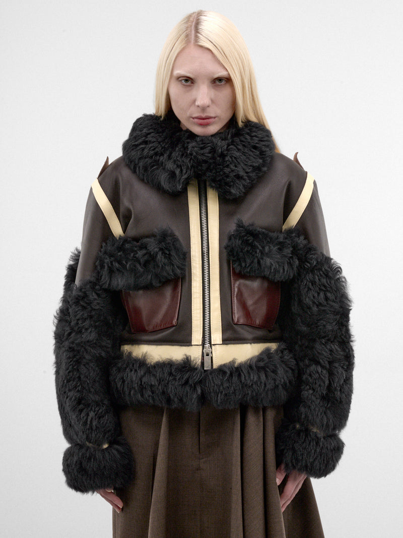 Brown Shearling & Leather Blouson (26-08661-605-BROWN-NAVY)