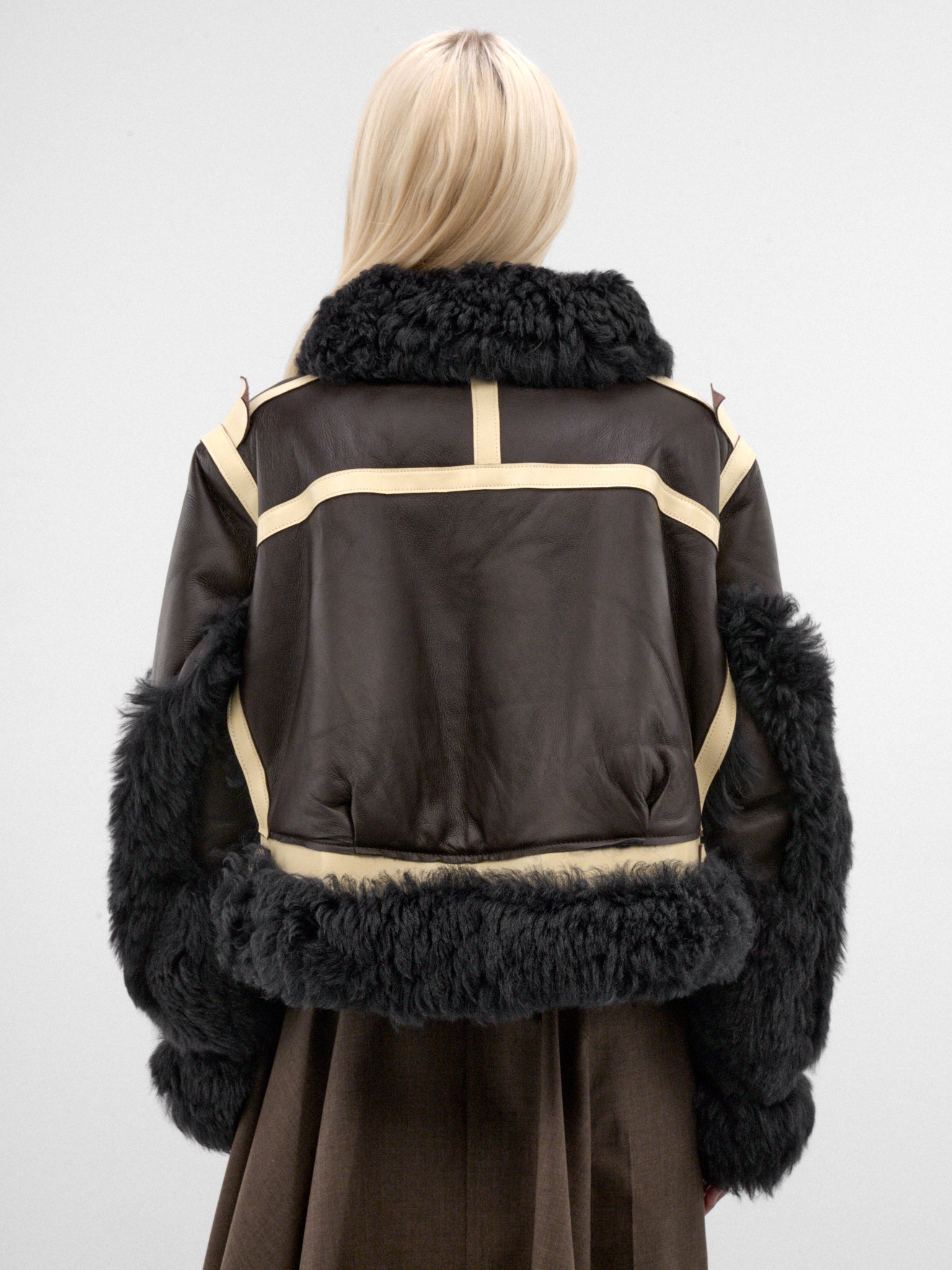 Brown Shearling & Leather Blouson (26-08661-605-BROWN-NAVY)