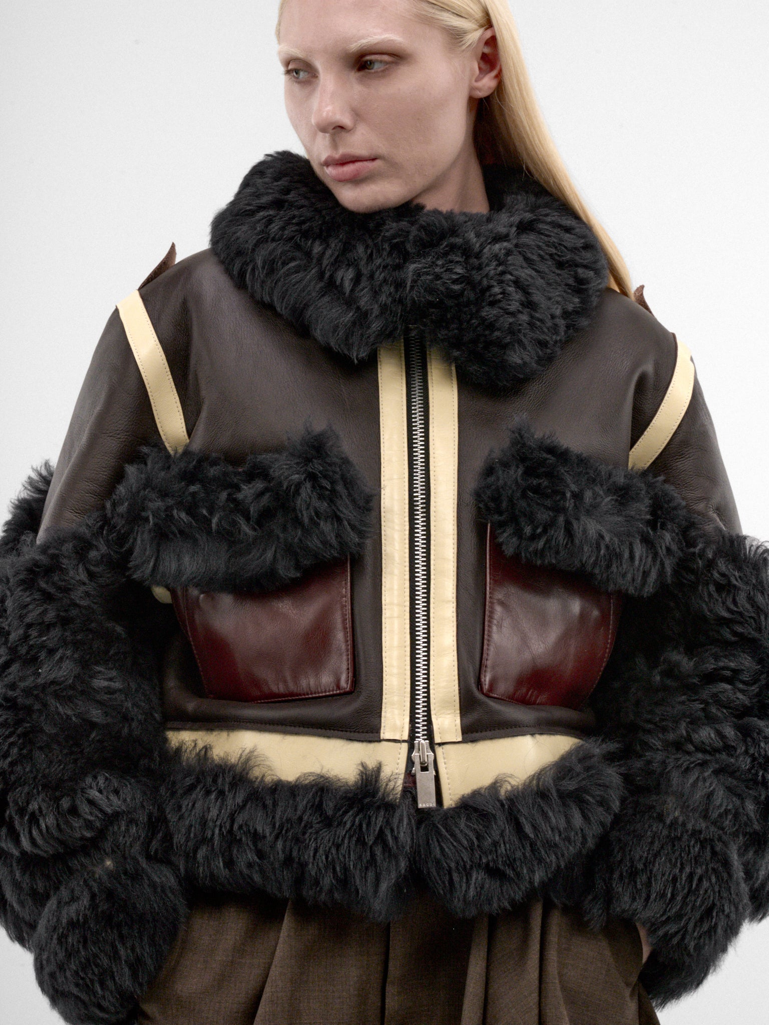 Brown Shearling & Leather Blouson (26-08661-605-BROWN-NAVY)