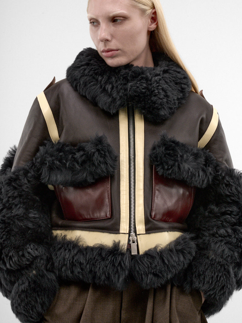 Brown Shearling & Leather Blouson (26-08661-605-BROWN-NAVY)
