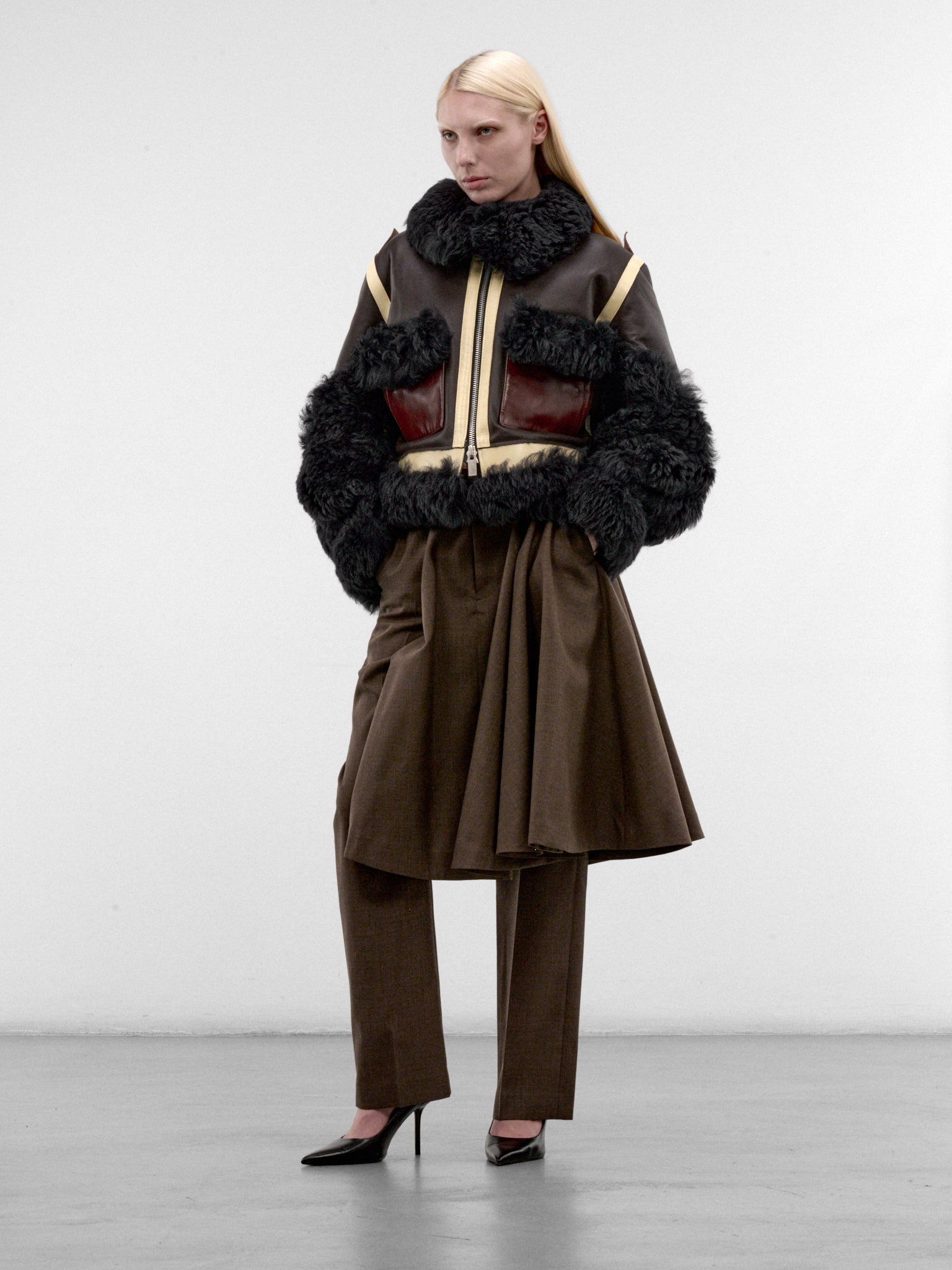 Brown Shearling & Leather Blouson (26-08661-605-BROWN-NAVY)