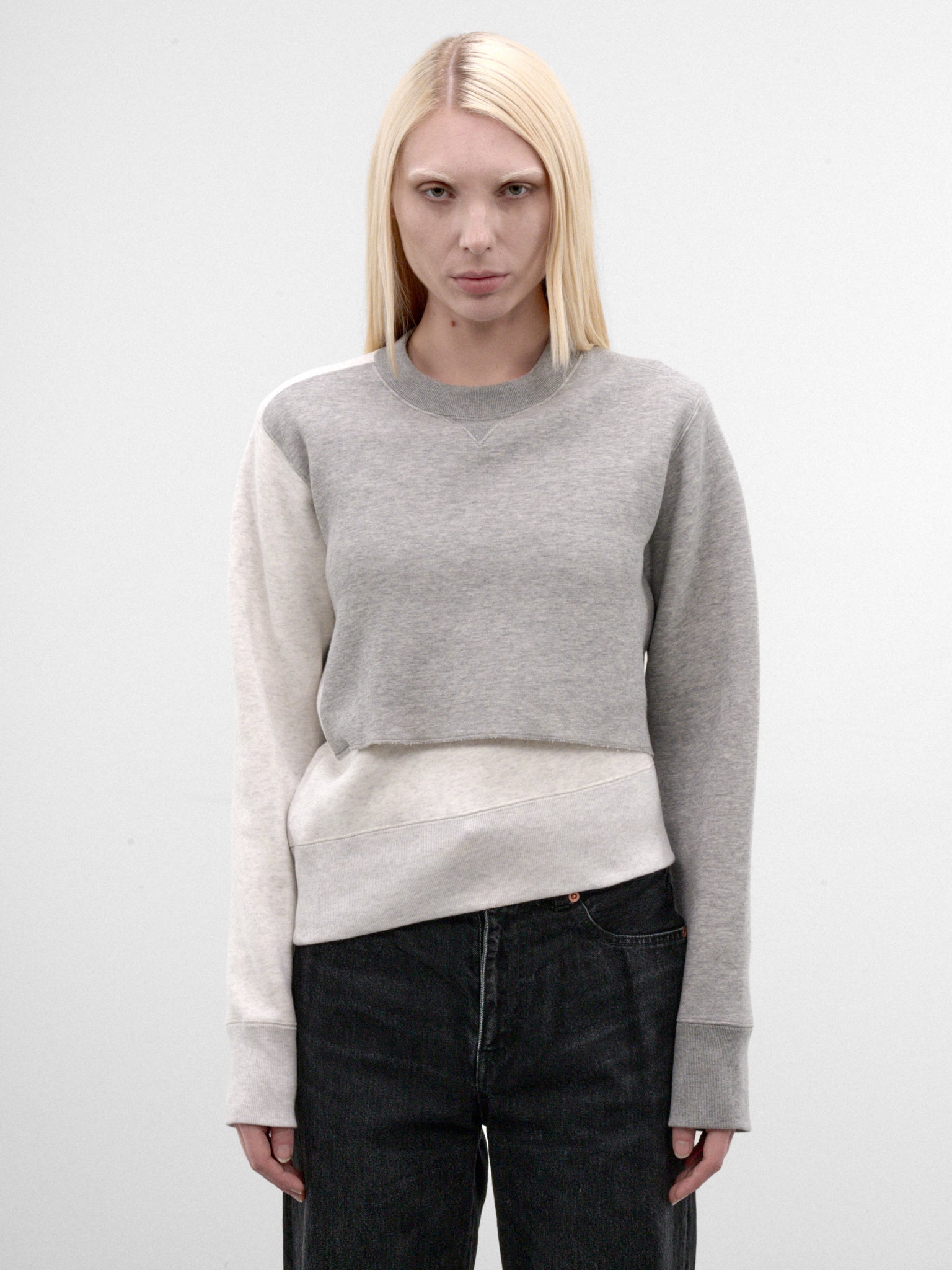 Gray Sponge Sweat Pullover ((26-08683-378-LIGHT-GREY-OFFWHI))