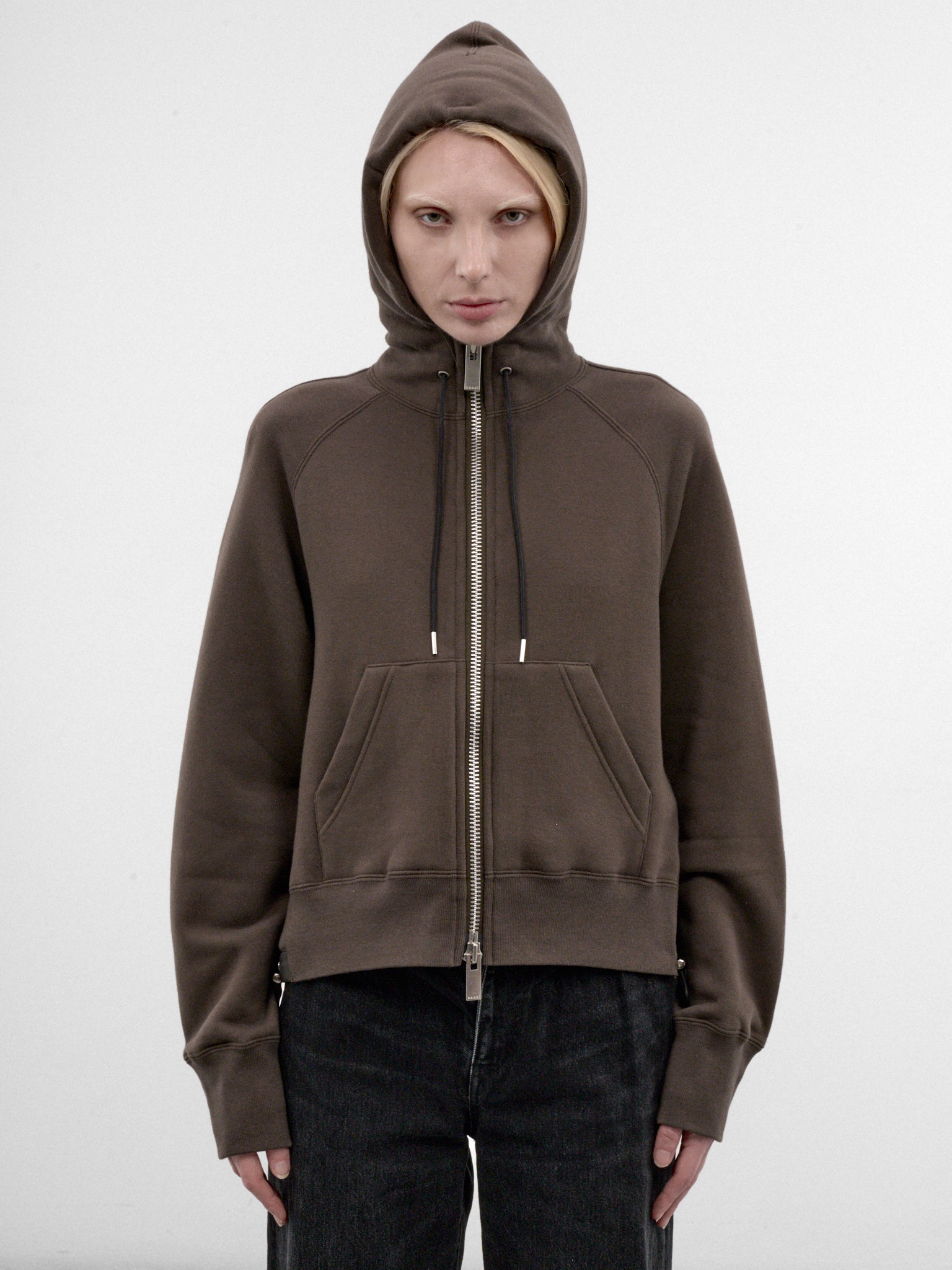 Khaki Cotton Jersey Zip Hoodie (26-08684-501-KHAKI)