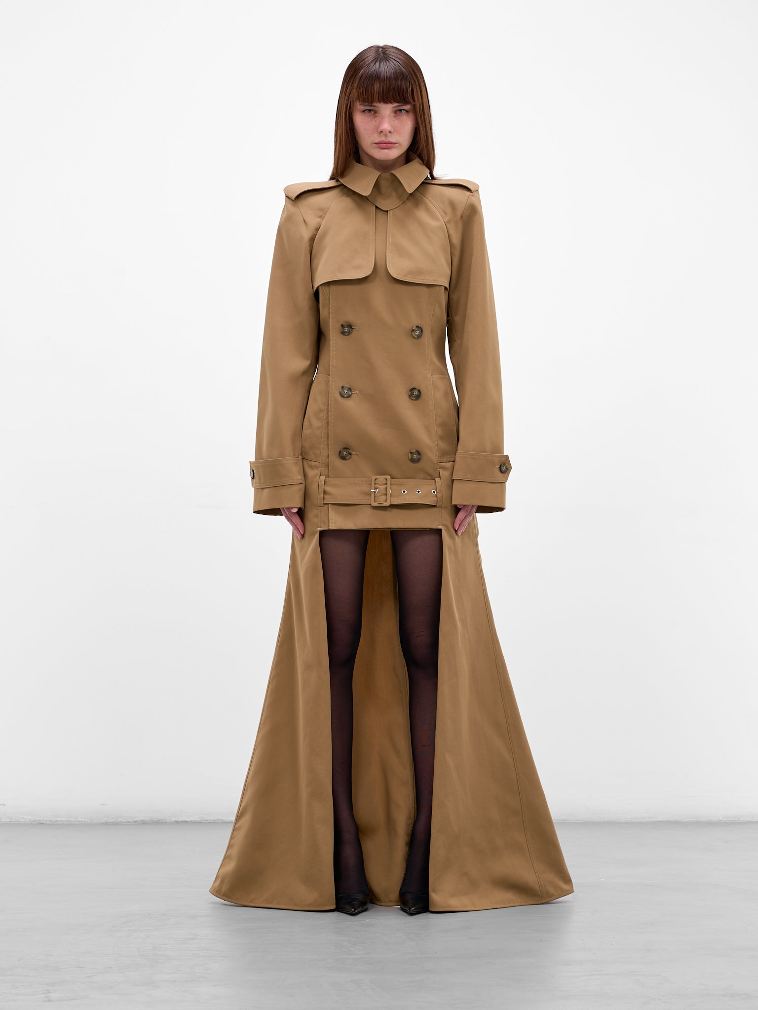 Beige Cut-Out Flared Trench Coat (26/01-W-OU025-W057-68-BEIGE)