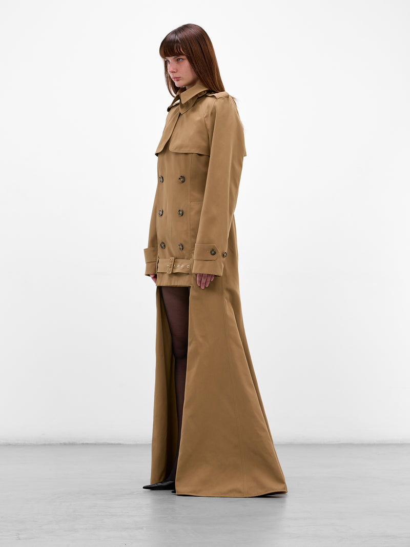 Beige Cut-Out Flared Trench Coat (26/01-W-OU025-W057-68-BEIGE)