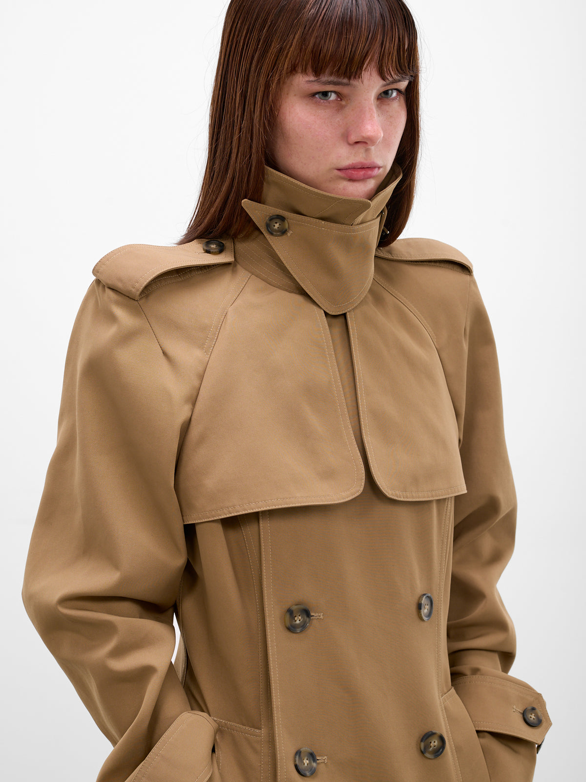 Beige Cut-Out Flared Trench Coat (26/01-W-OU025-W057-68-BEIGE)