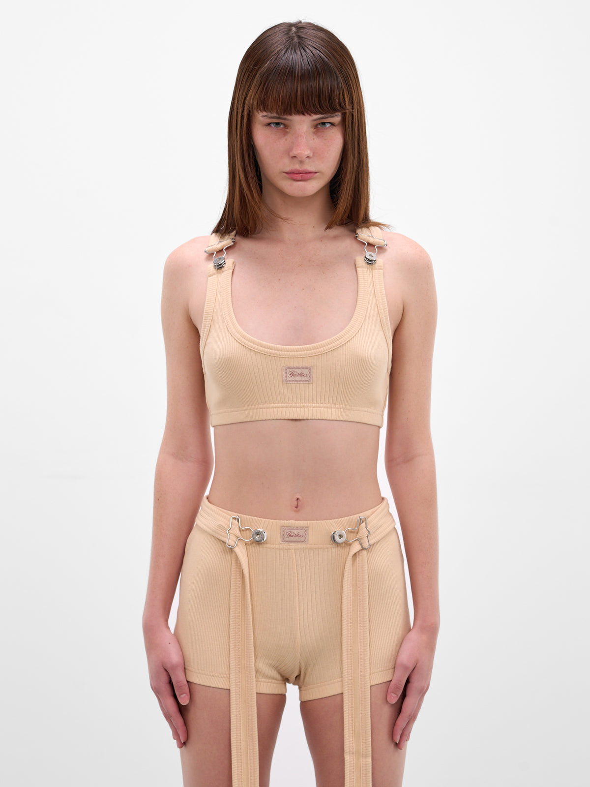 Beige Rib-Knit Cotton Bra Top (26/01-W-TO430-J014-63-NUDE)