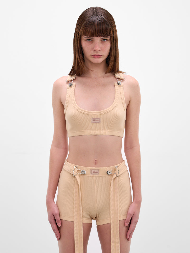 Beige Rib-Knit Cotton Bra Top (26/01-W-TO430-J014-63-NUDE)