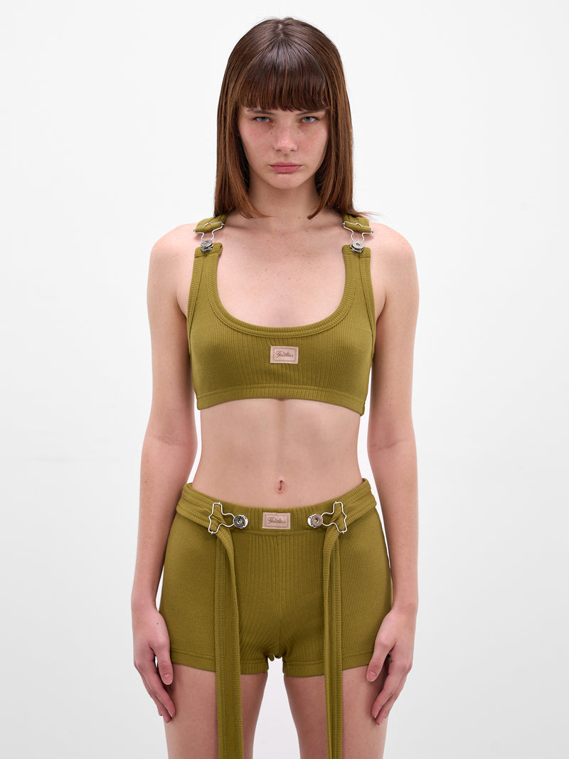 Green Rib-Knit Cotton Bra Top (26/01-W-TO430-J014-40-GREEN)