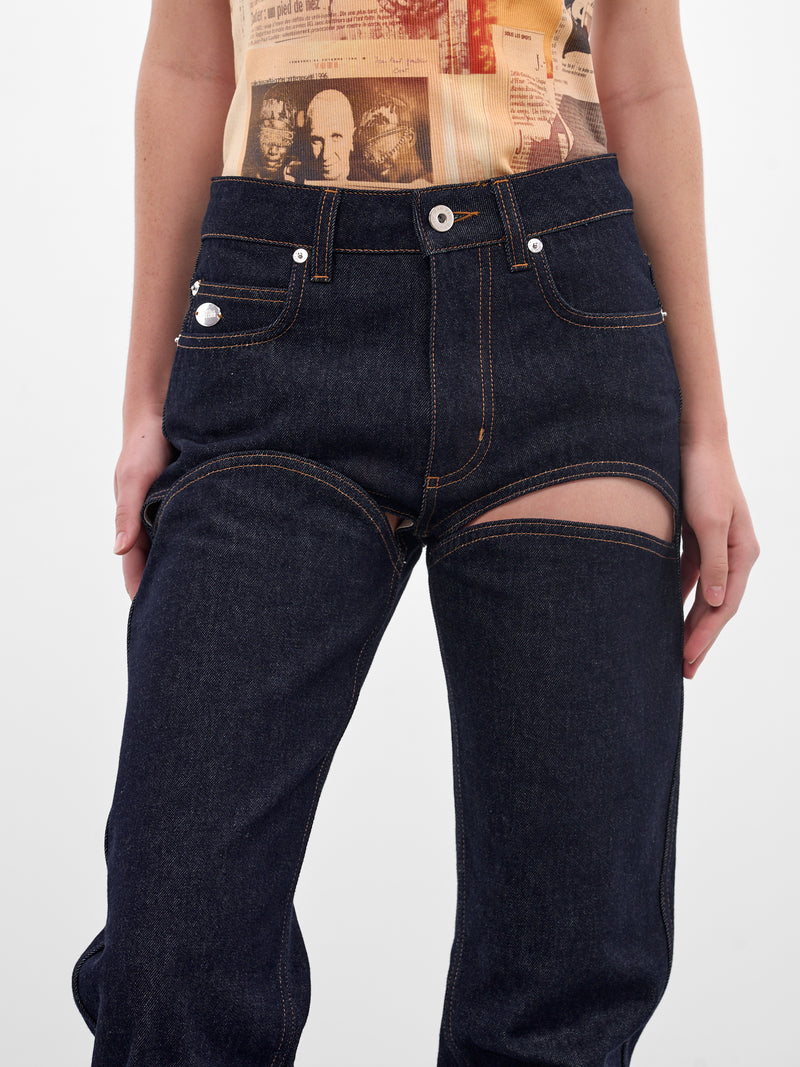 Indigo Denim Cut-Out Elongated Jeans (26/01-W-TR046-D024-55-INDIGO)