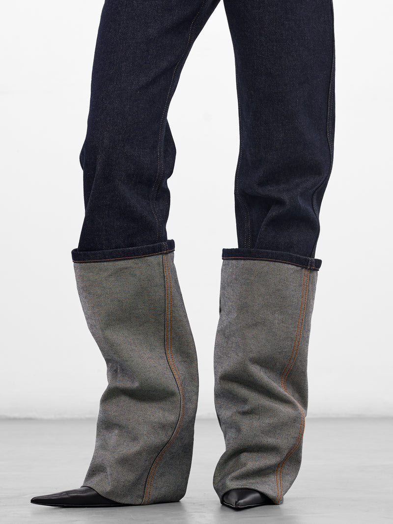 Indigo Denim Cut-Out Elongated Jeans (26/01-W-TR046-D024-55-INDIGO)
