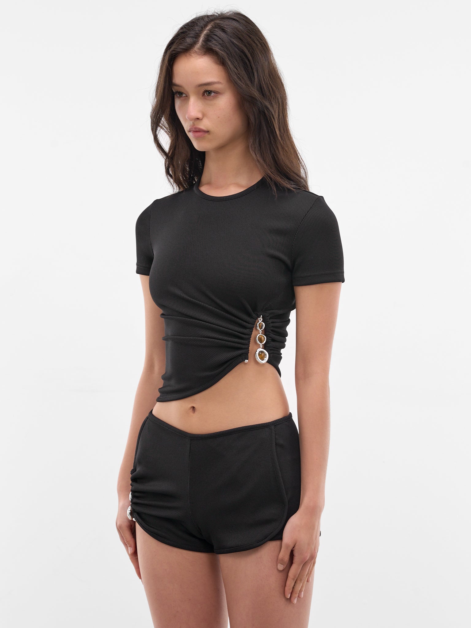 Black Droplet Crystal Ruched Tee (26011754-BLACK)