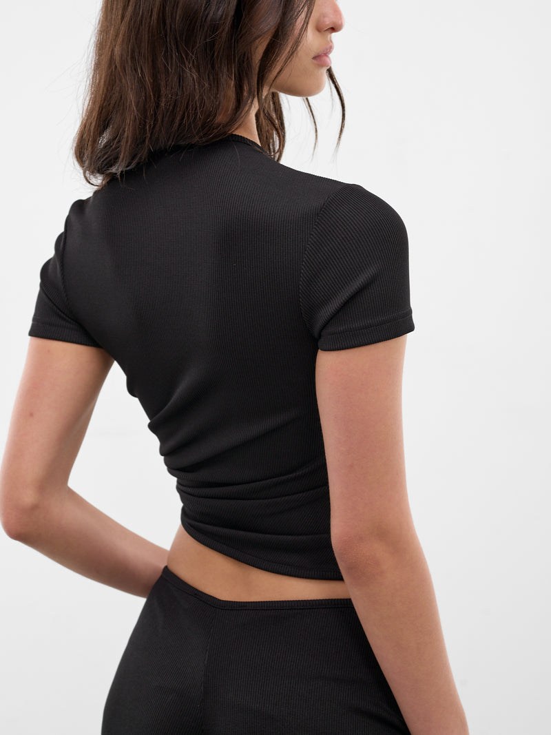 Black Droplet Crystal Ruched Tee (26011754-BLACK)