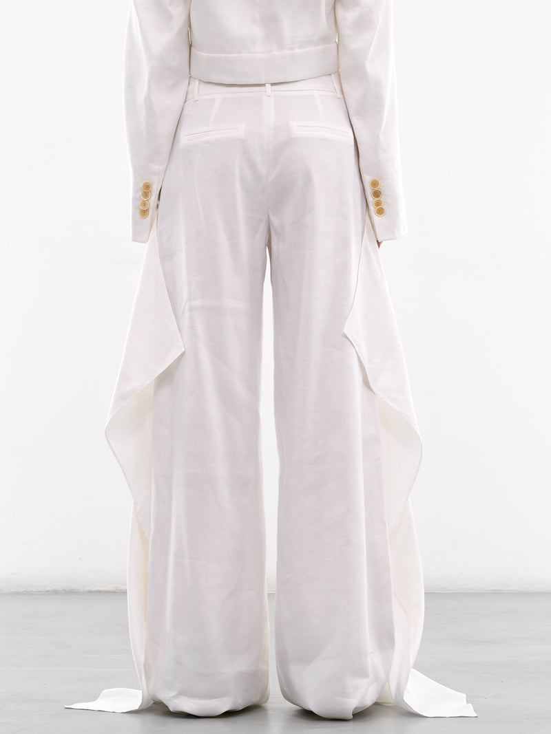 White Wide Release Linen Trousers (26015044-WHITE)