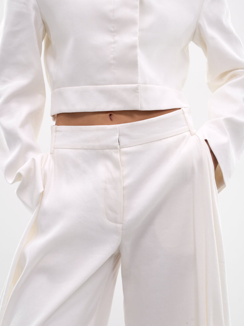 White Wide Release Linen Trousers (26015044-WHITE)