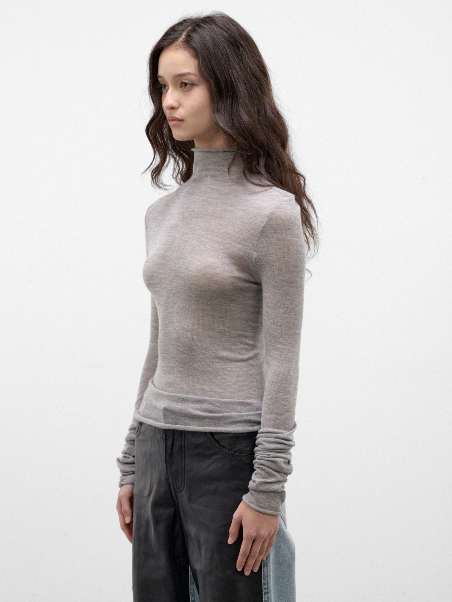 Gray Marle Cashmere-Silk Top (26031653-GREY-MARLE)