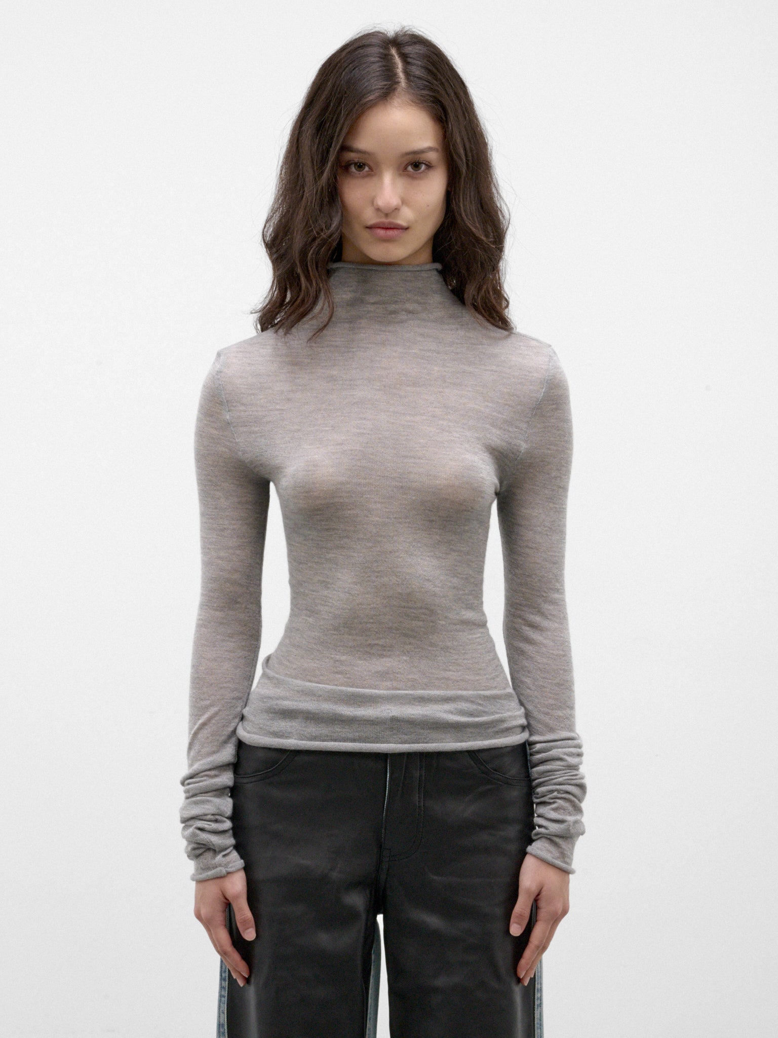 Gray Marle Cashmere-Silk Top (26031653-GREY-MARLE)