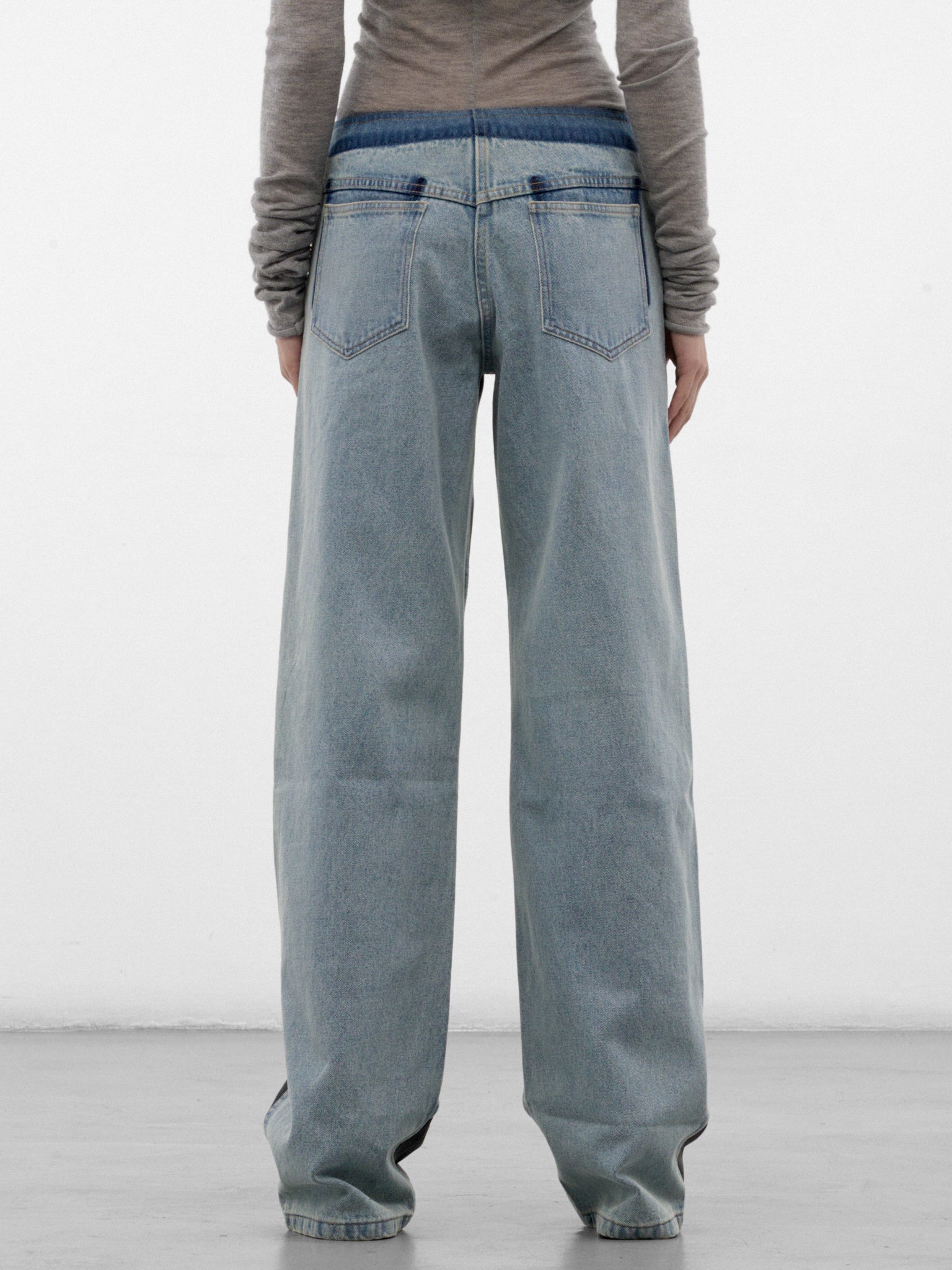 Indigo Leather Paneled Wide Jeans (26035926-INDIGO-BLACK)