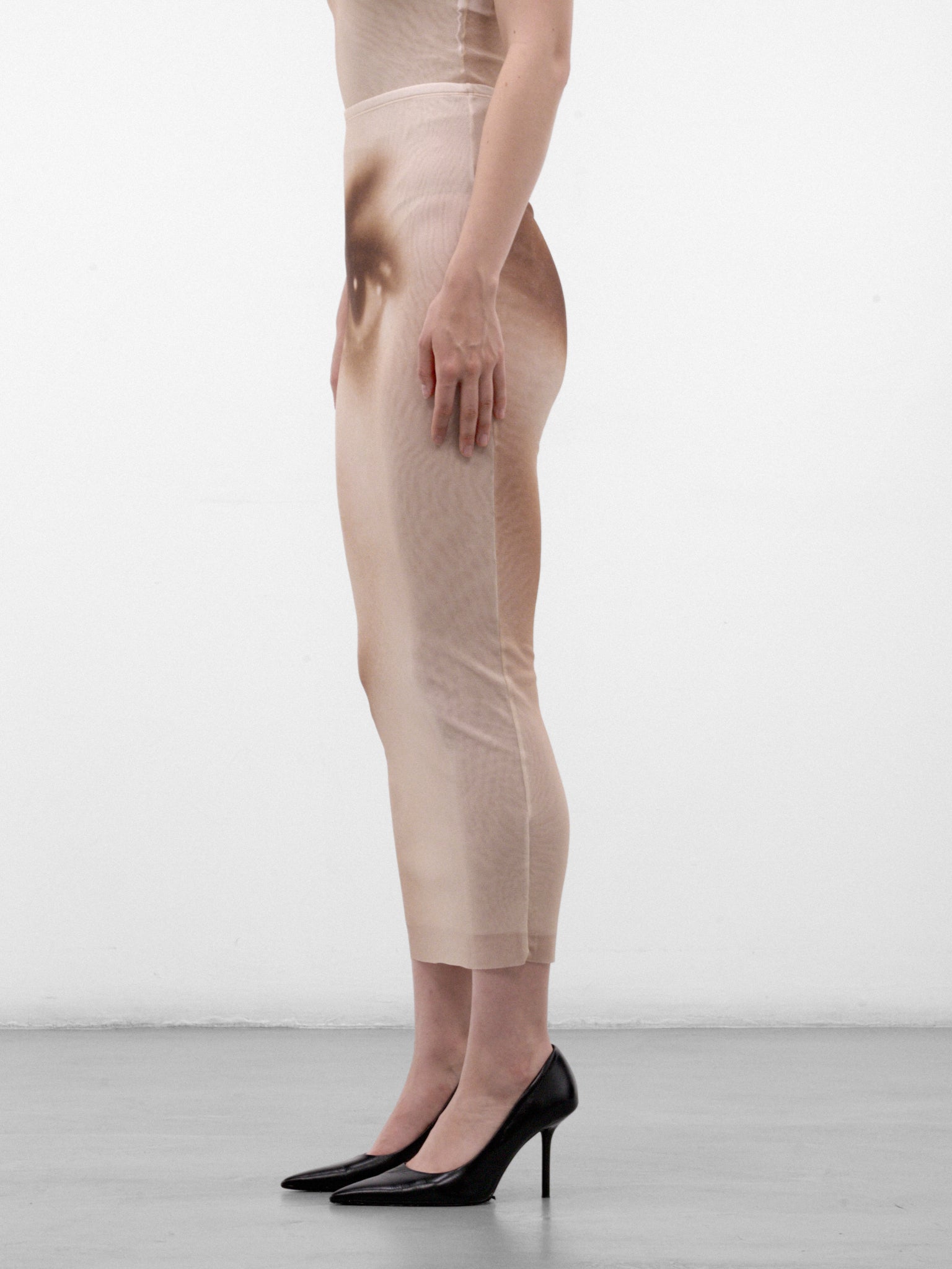Trompe L'oeil Eye Midi Skirt (26/04-W-SK086-M032P-68-BEIGE)