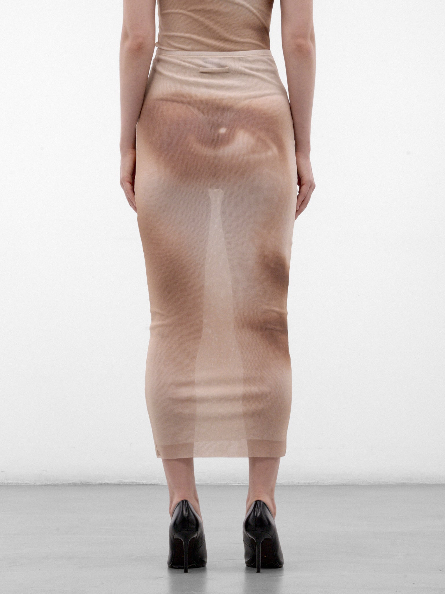 Trompe L'oeil Eye Midi Skirt (26/04-W-SK086-M032P-68-BEIGE)