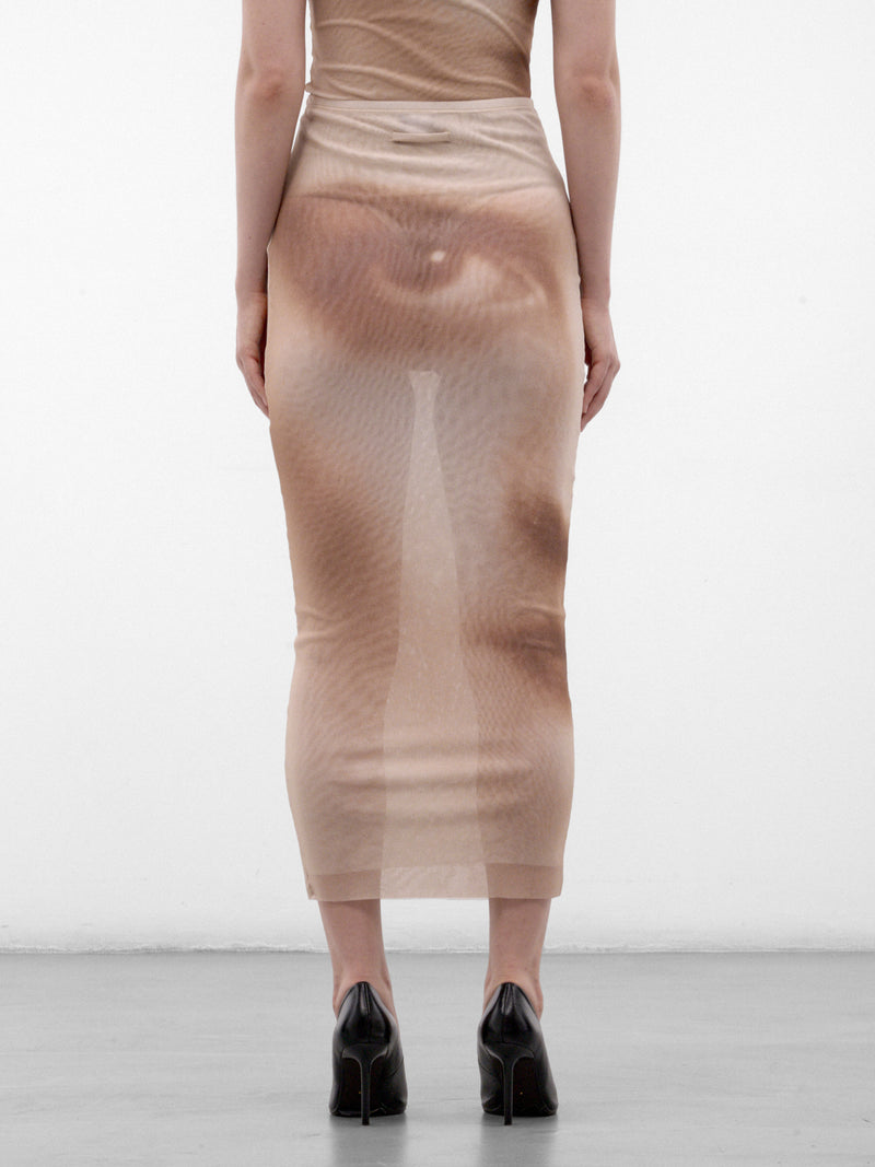 Trompe L'oeil Eye Midi Skirt (26/04-W-SK086-M032P-68-BEIGE)