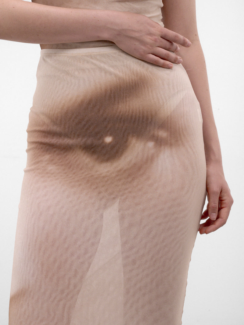 Trompe L'oeil Eye Midi Skirt (26/04-W-SK086-M032P-68-BEIGE)