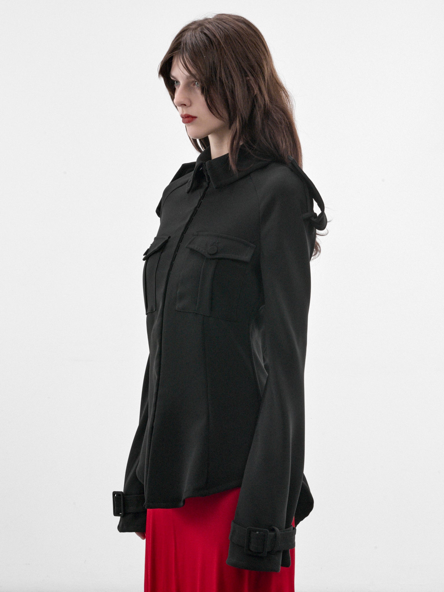 Black Military Shirt (26/04-W-ST069-W124-00-BLACK)