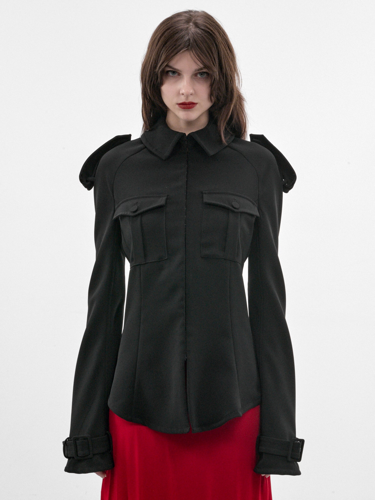 Black Military Shirt (26/04-W-ST069-W124-00-BLACK)