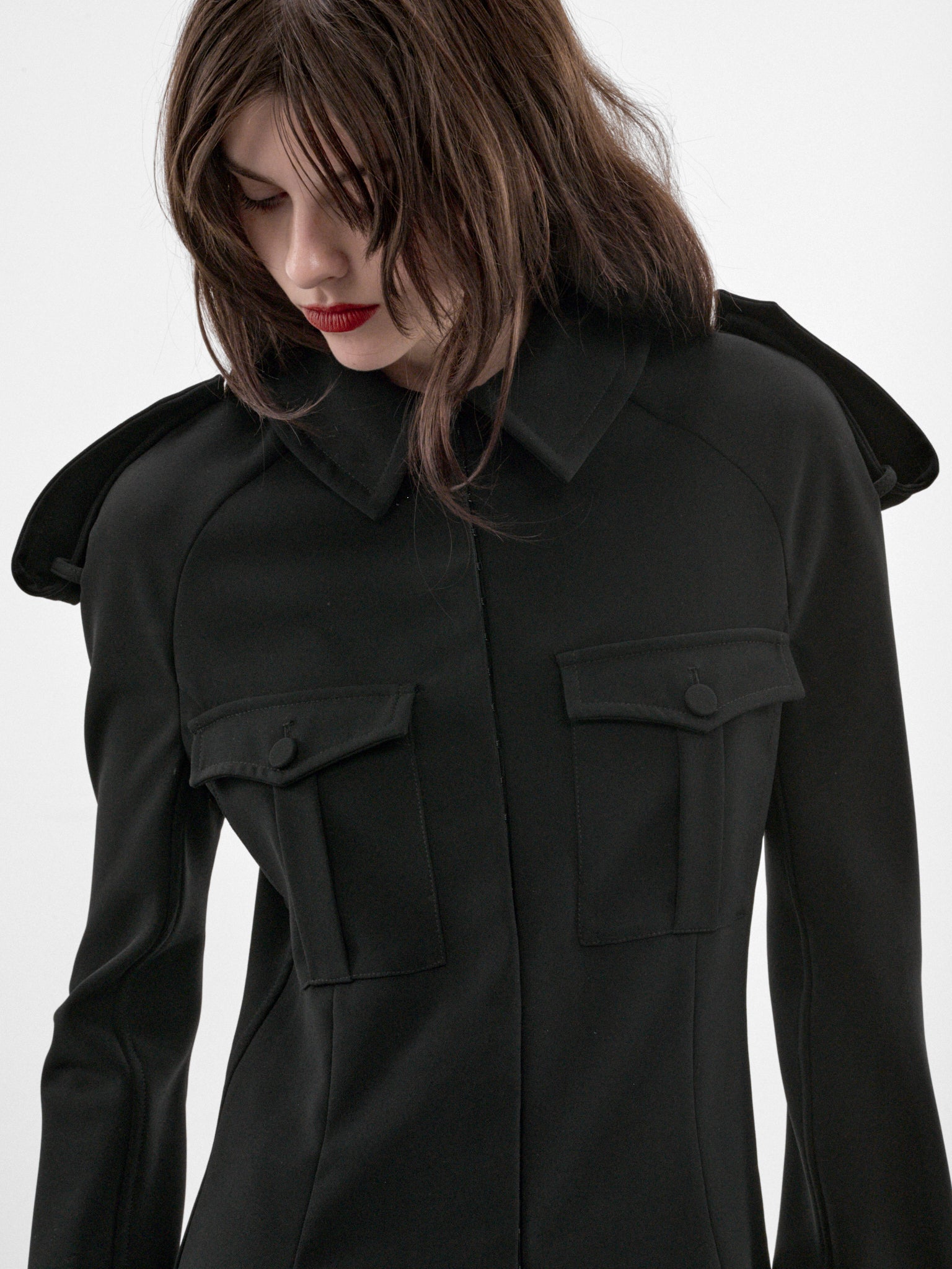 Black Military Shirt (26/04-W-ST069-W124-00-BLACK)