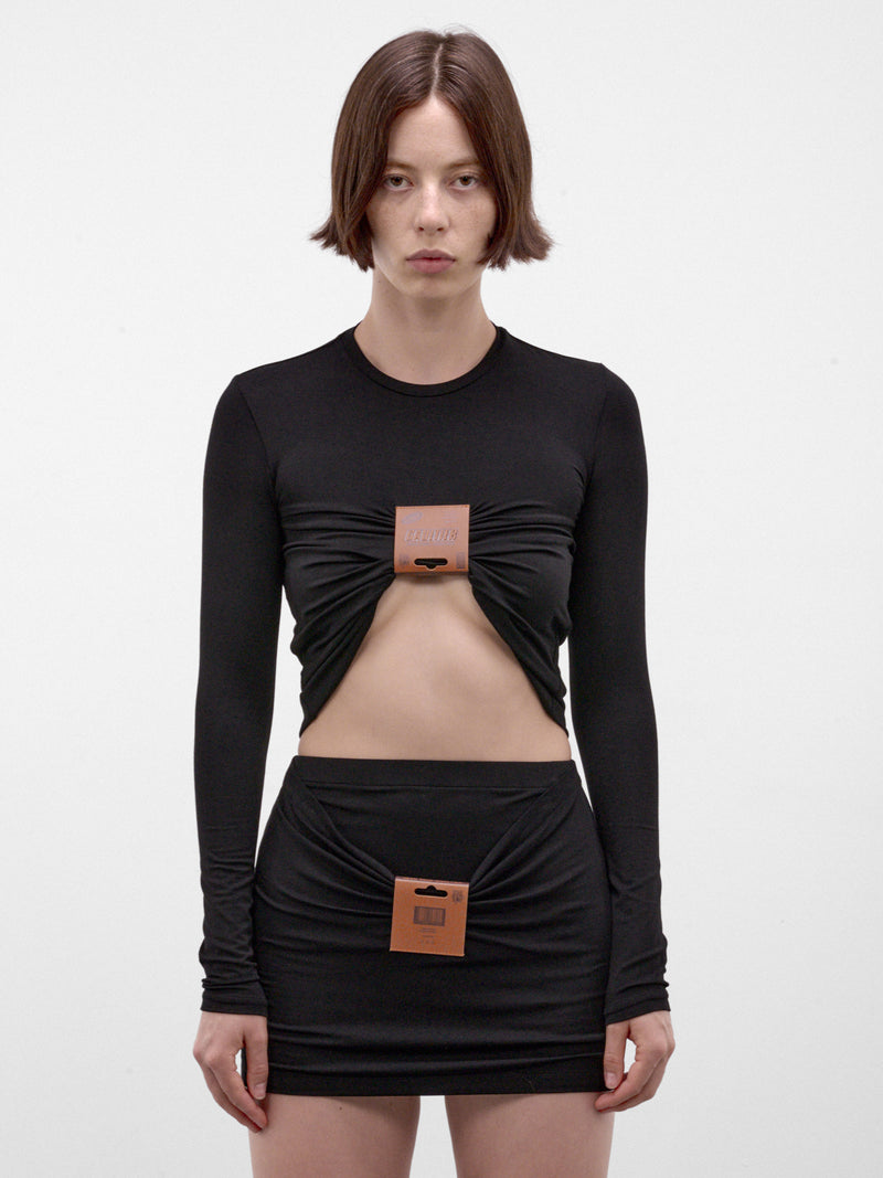 Black Ruched Logo Cropped Top (26/04-W-TO526-J076-00-BLACK)