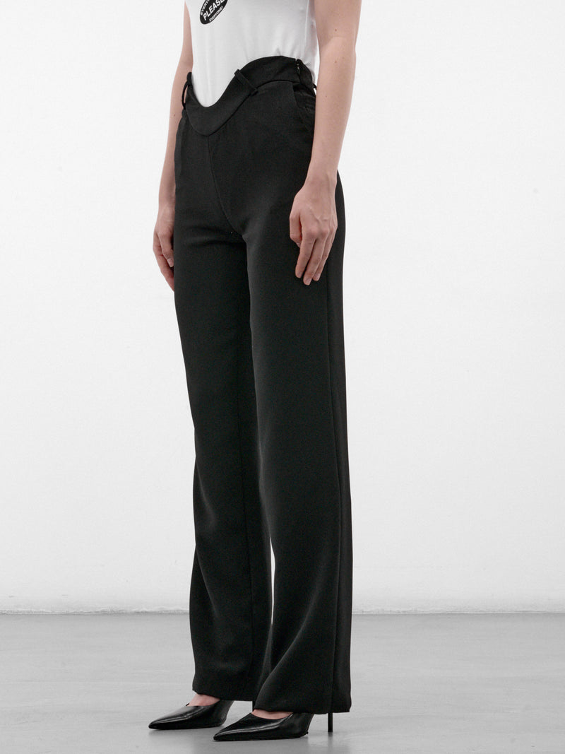 Black Sculptural Waist Tailored Trousers (26/04-W-TR179-W124-00-BLACK)